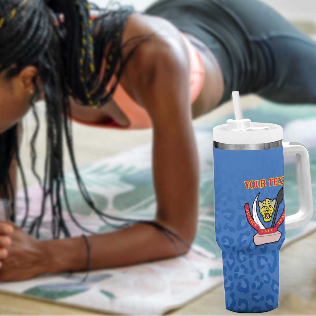 Afro DR Congo Football Custom Tumbler With Handle Viva Les Leopards - Blue - African Pride