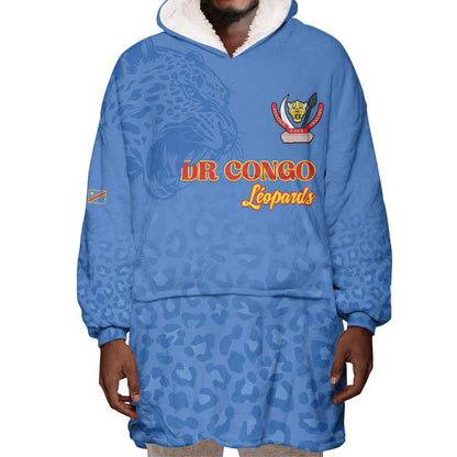 Afro DR Congo Football Custom Wearable Blanket Hoodie Viva Les Leopards - Blue - African Pride