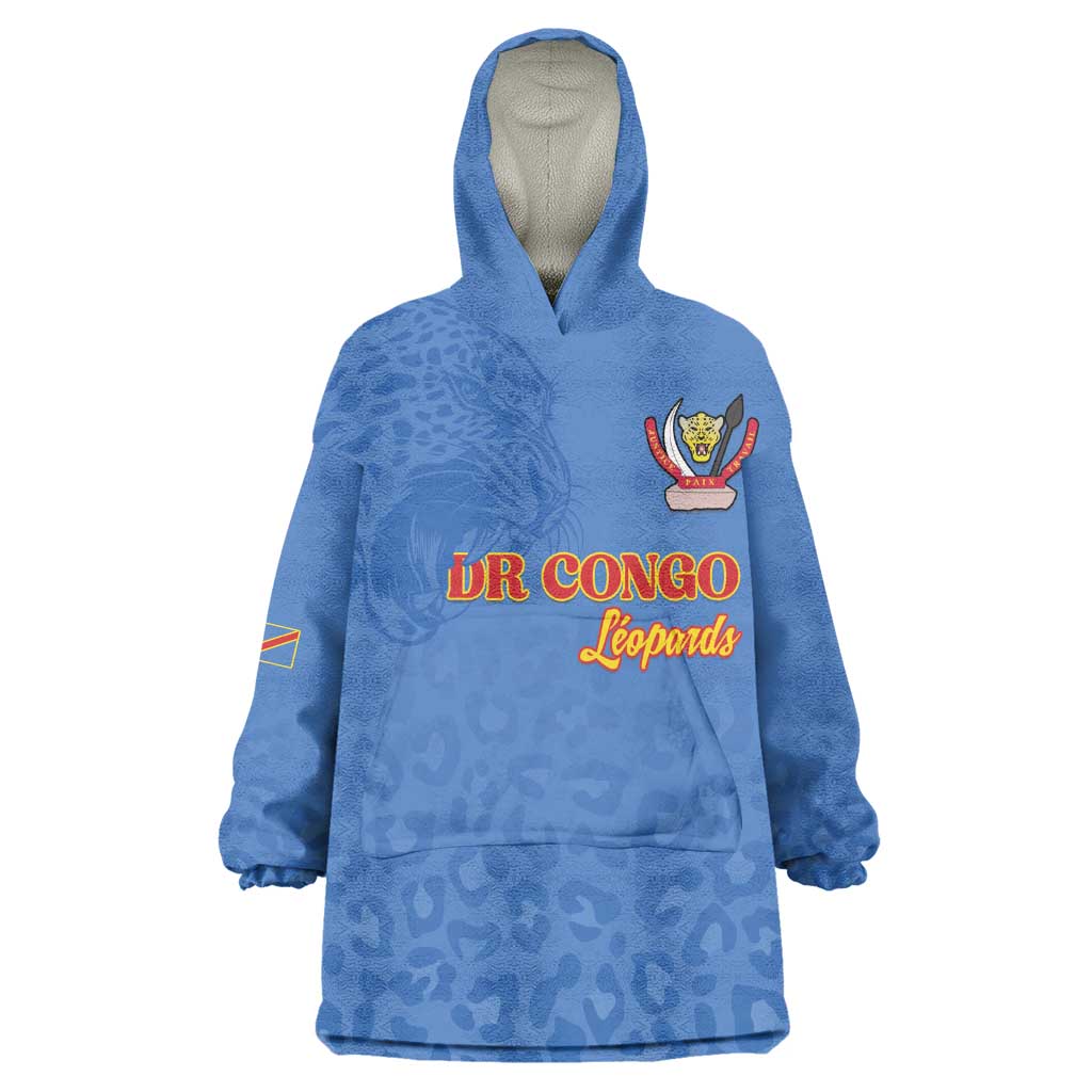 Afro DR Congo Football Custom Wearable Blanket Hoodie Viva Les Leopards - Blue - African Pride