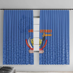 Afro DR Congo Football Window Curtain Viva Les Leopards - Blue - African Pride