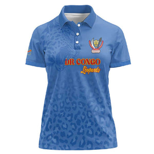 Afro DR Congo Football Custom Women Polo Shirt Viva Les Leopards - Blue - African Pride