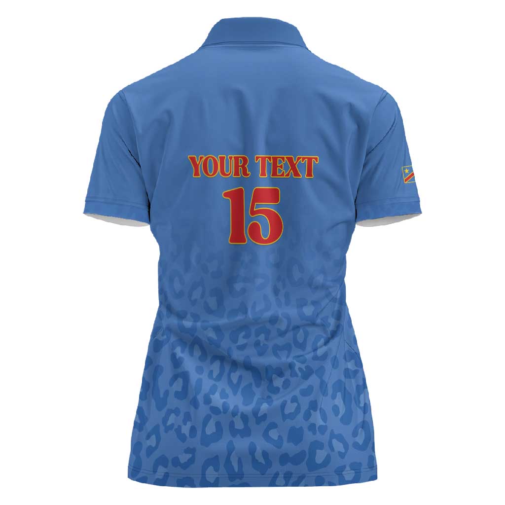 Afro DR Congo Football Custom Women Polo Shirt Viva Les Leopards - Blue - African Pride