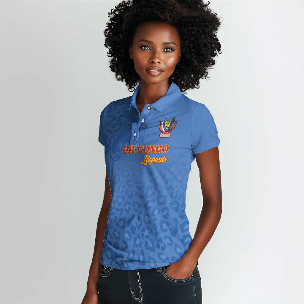 Afro DR Congo Football Custom Women Polo Shirt Viva Les Leopards - Blue - African Pride