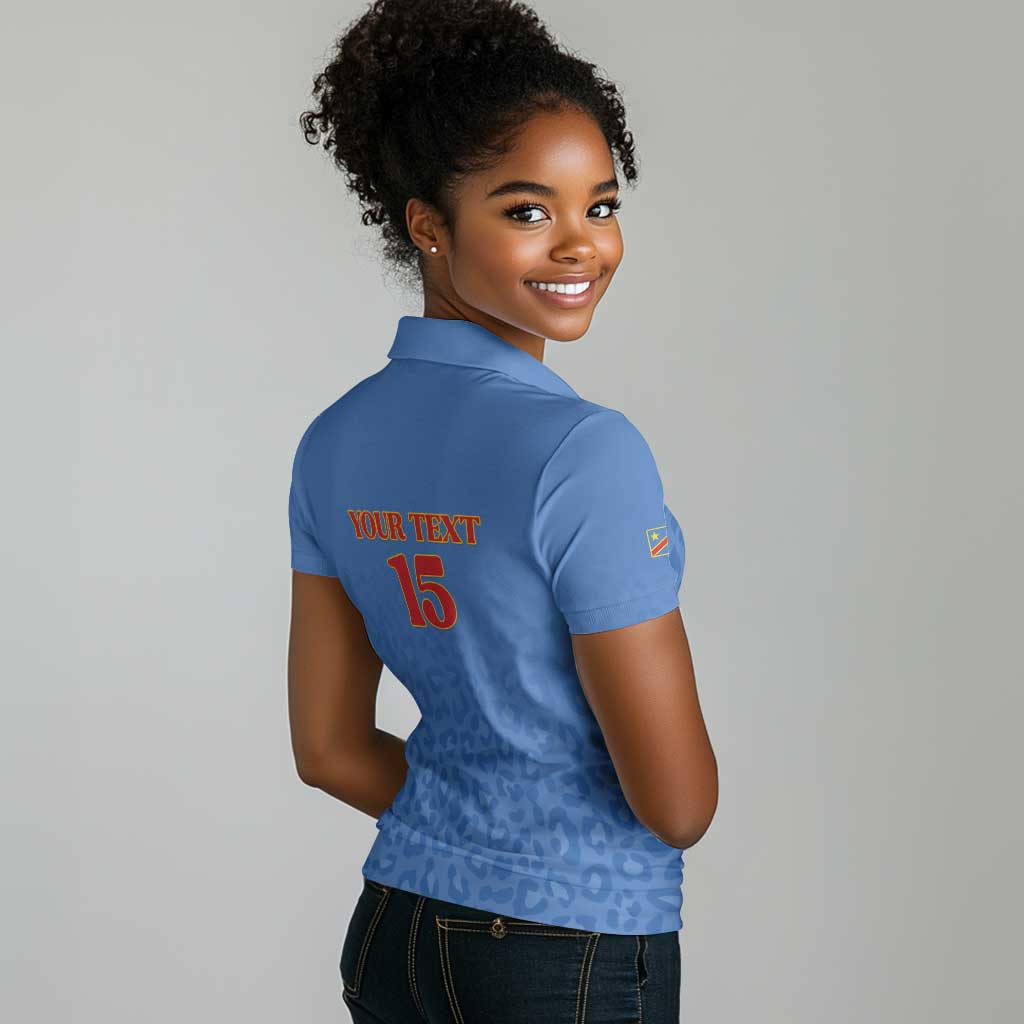 Afro DR Congo Football Custom Women Polo Shirt Viva Les Leopards - Blue - African Pride