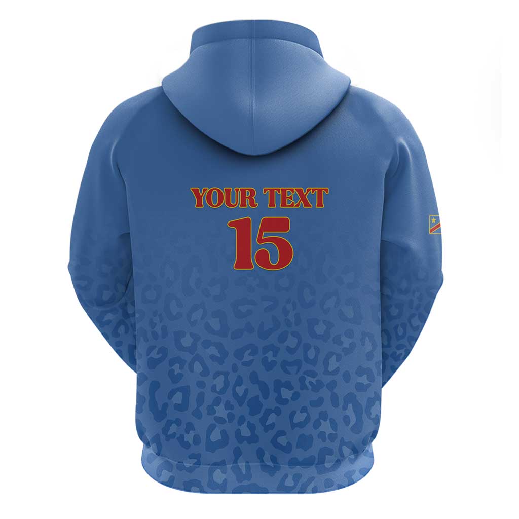Afro DR Congo Football Custom Zip Hoodie Viva Les Leopards - Blue - African Pride
