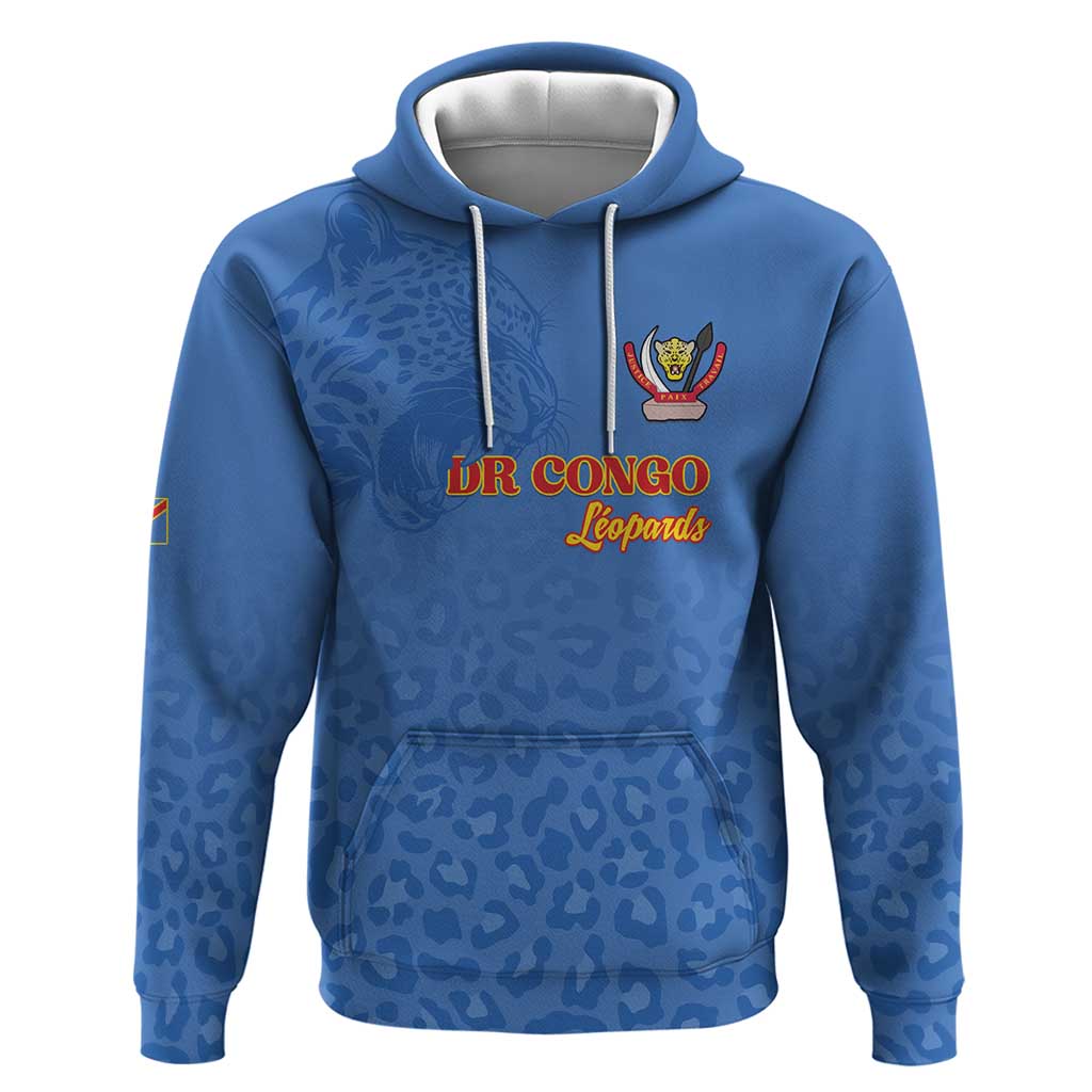 Afro DR Congo Football Custom Zip Hoodie Viva Les Leopards - Blue - African Pride