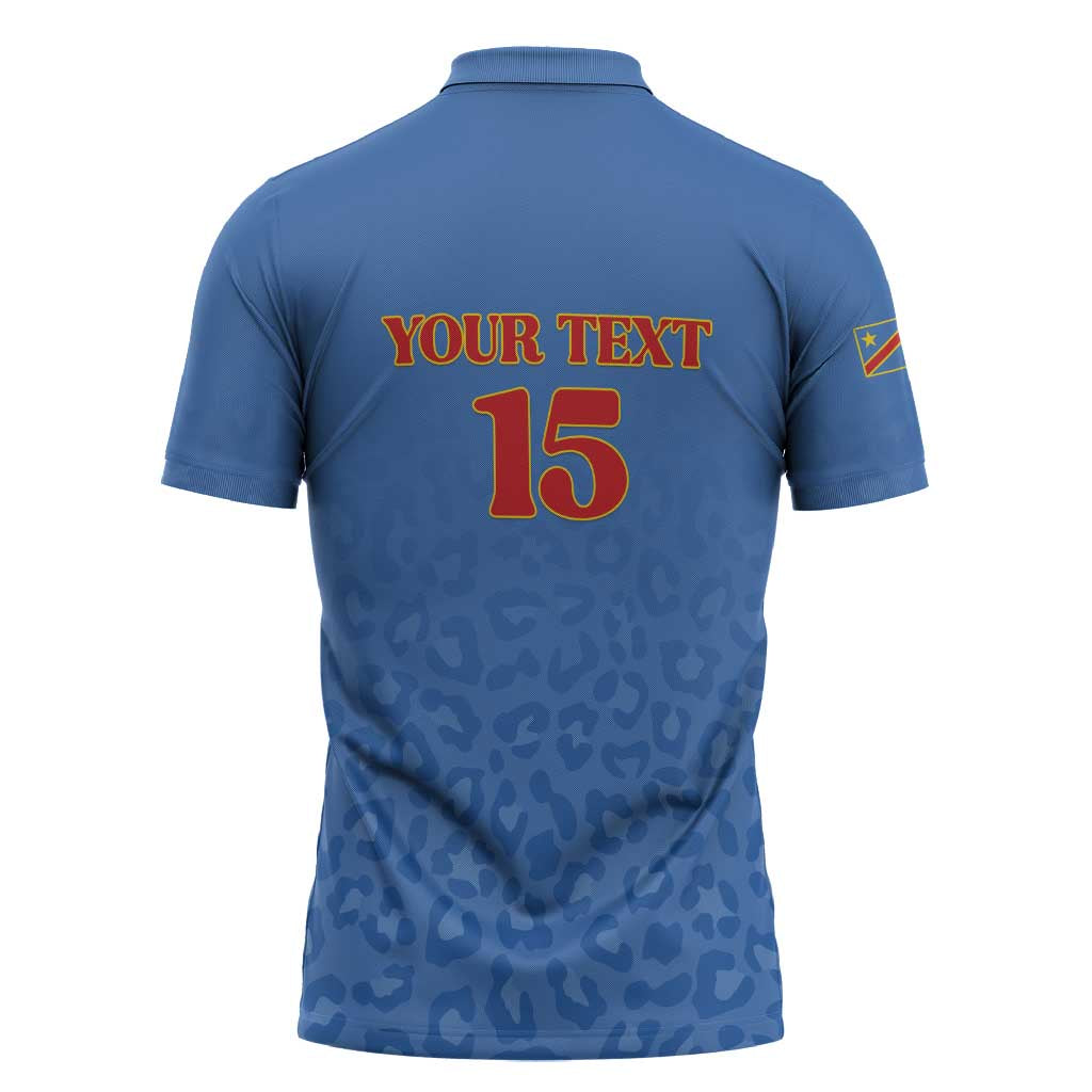 Custom DR Congo Football Zipper Polo Shirt Go Champions Leopards - Blue