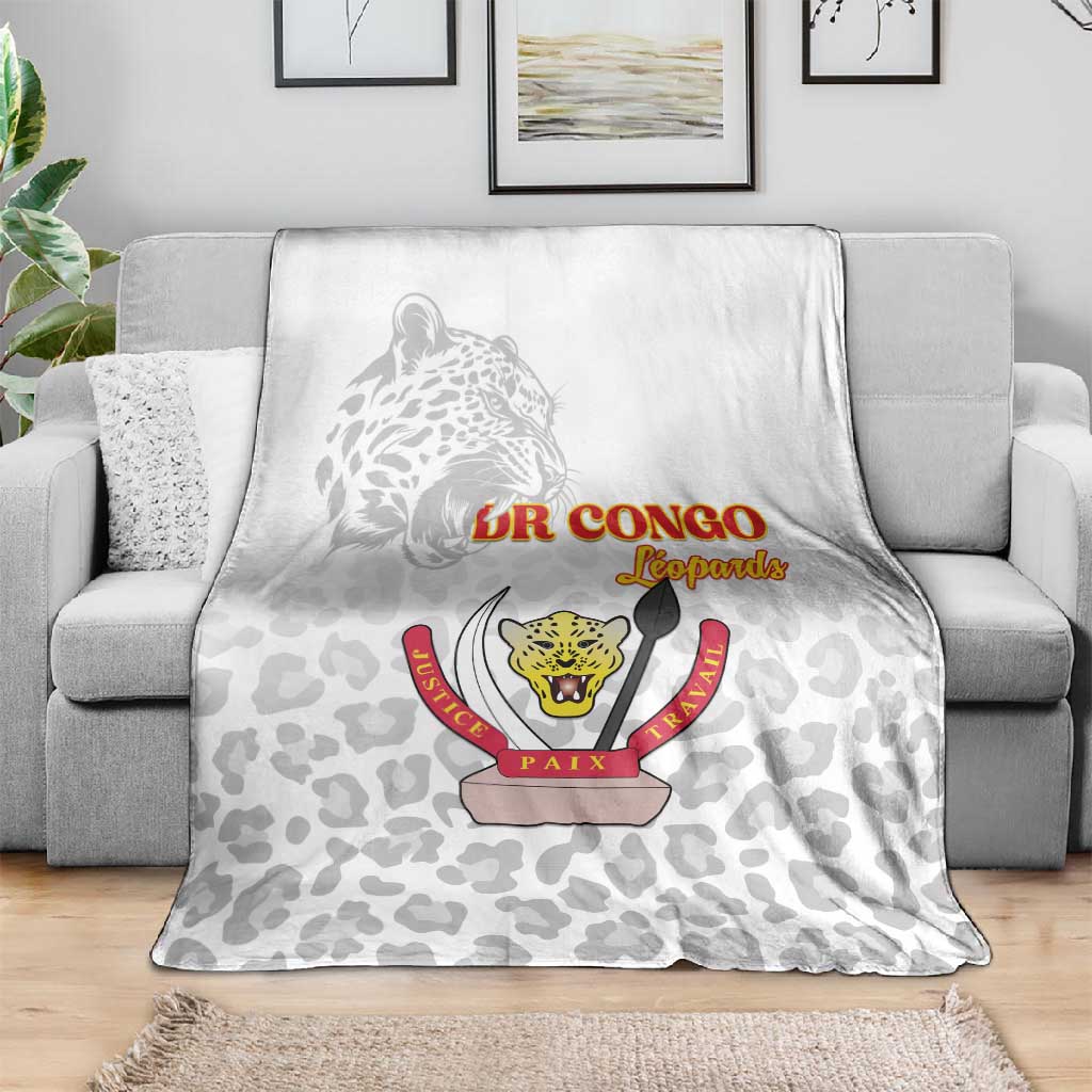 Afro DR Congo Football Blanket Viva Les Leopards - White - African Pride