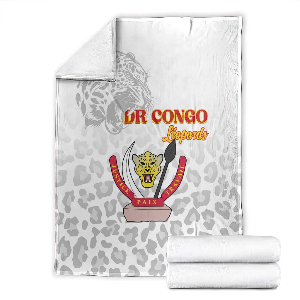Afro DR Congo Football Blanket Viva Les Leopards - White - African Pride