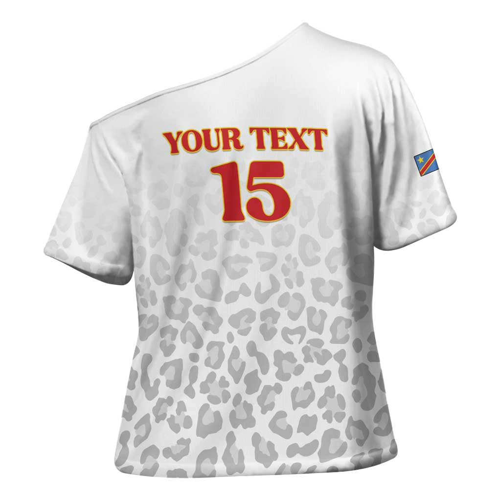 Custom DR Congo Football Cross Shoulder Shirt Go Champions Leopards - White