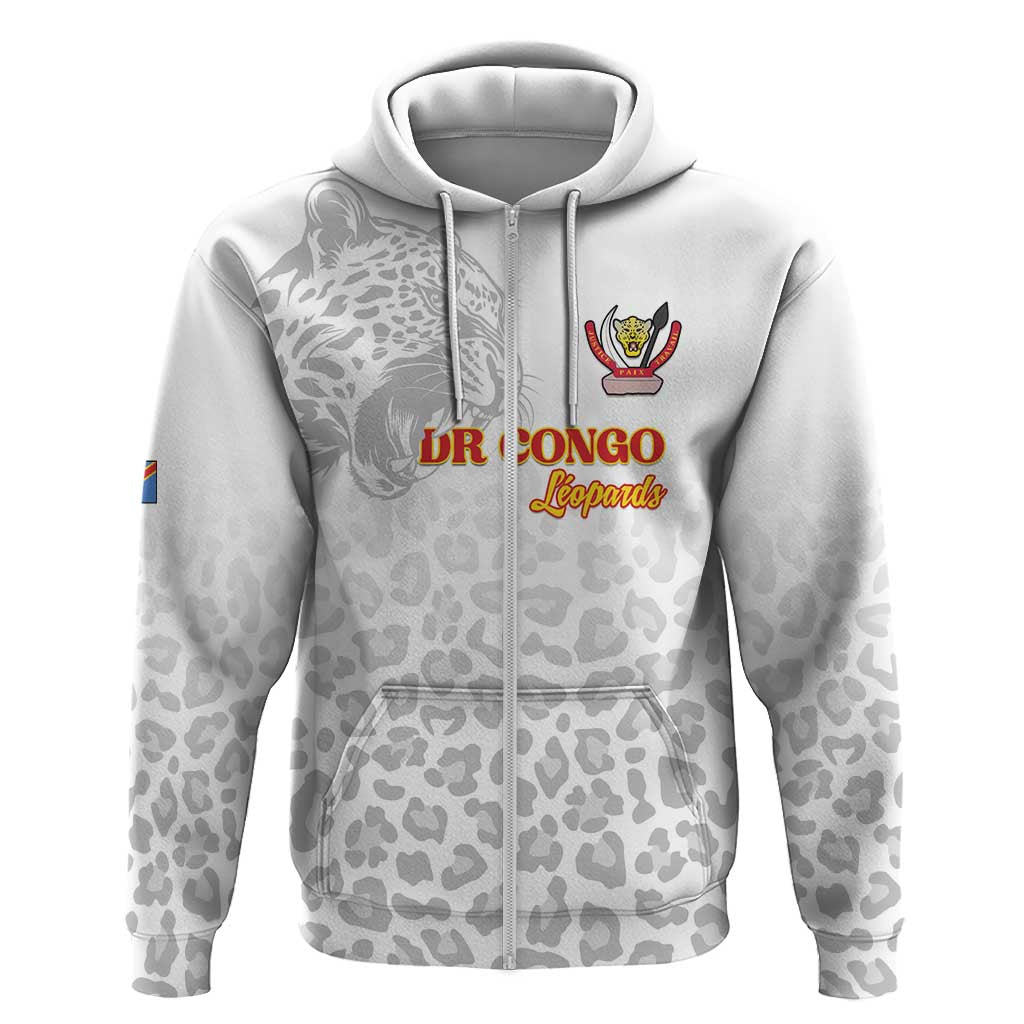 Afro DR Congo Football Custom Hoodie Viva Les Leopards - White - African Pride