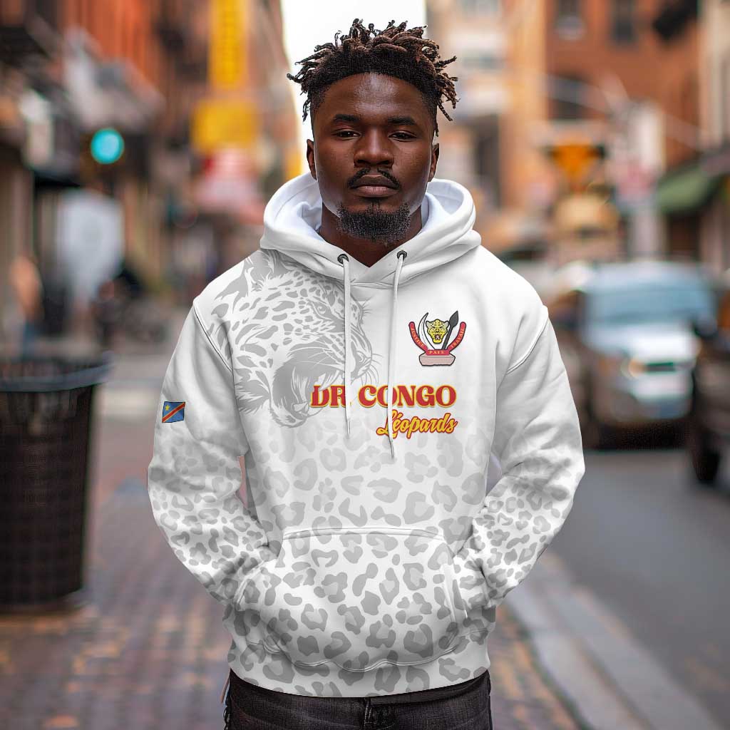 Afro DR Congo Football Custom Hoodie Viva Les Leopards - White - African Pride