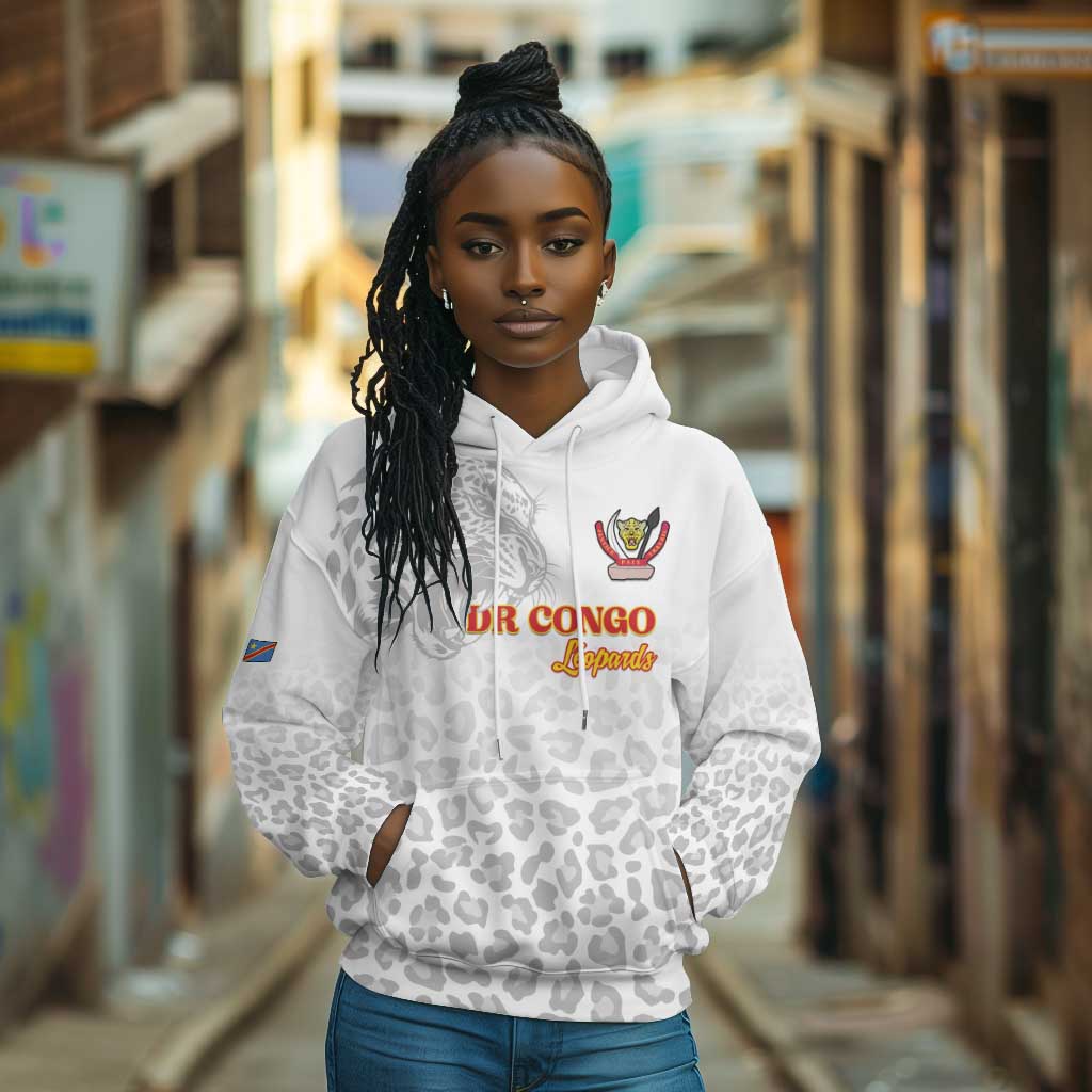 Afro DR Congo Football Custom Hoodie Viva Les Leopards - White - African Pride