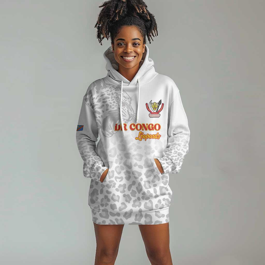 Afro DR Congo Football Custom Hoodie Dress Viva Les Leopards - White - African Pride
