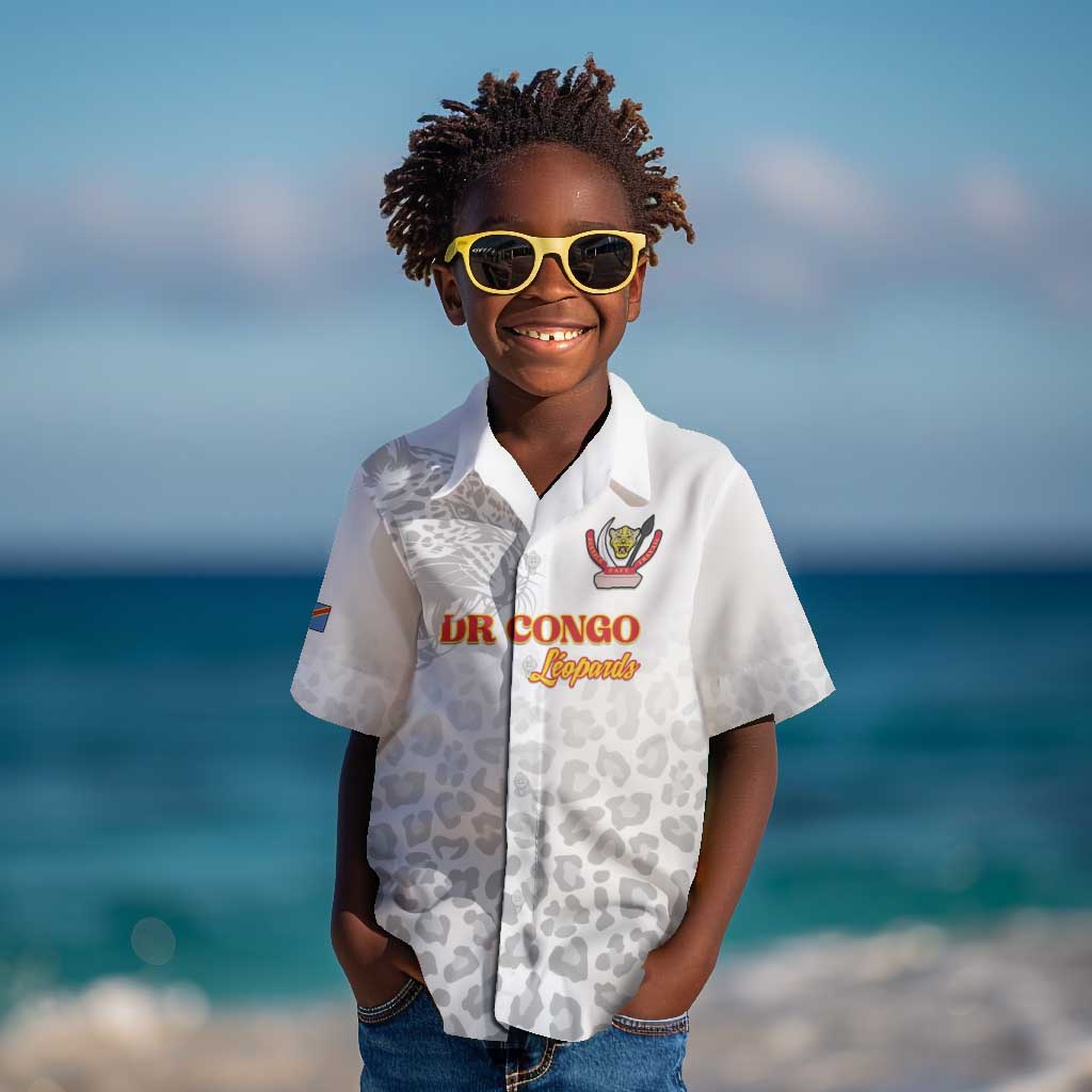 Afro DR Congo Football Custom Kid Hawaiian Shirt Viva Les Leopards - White - African Pride
