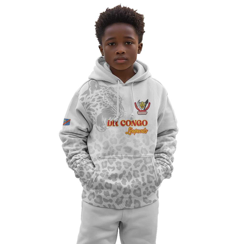 Afro DR Congo Football Custom Kid Hoodie Viva Les Leopards - White - African Pride