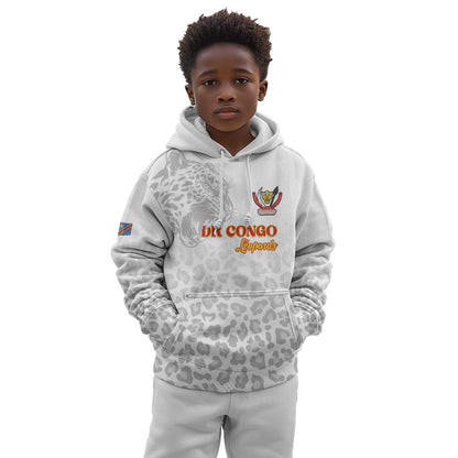 Afro DR Congo Football Custom Kid Hoodie Viva Les Leopards - White - African Pride