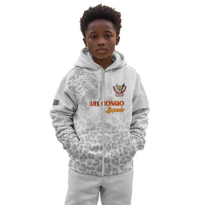Afro DR Congo Football Custom Kid Hoodie Viva Les Leopards - White - African Pride
