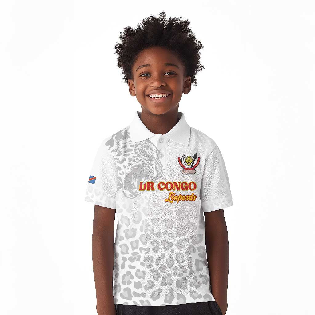 Afro DR Congo Football Custom Kid Polo Shirt Viva Les Leopards - White - African Pride