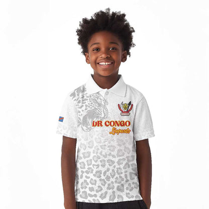 Afro DR Congo Football Custom Kid Polo Shirt Viva Les Leopards - White - African Pride