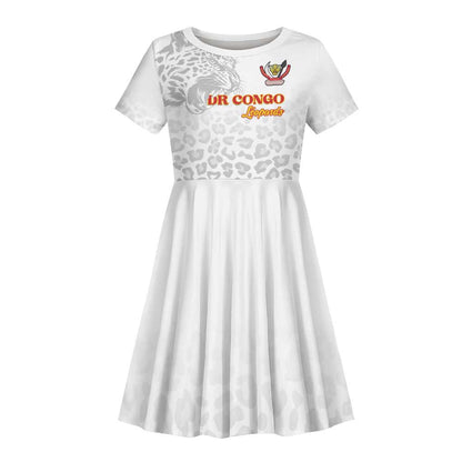 Afro DR Congo Football Custom Kid Short Sleeve Dress Viva Les Leopards - White - African Pride