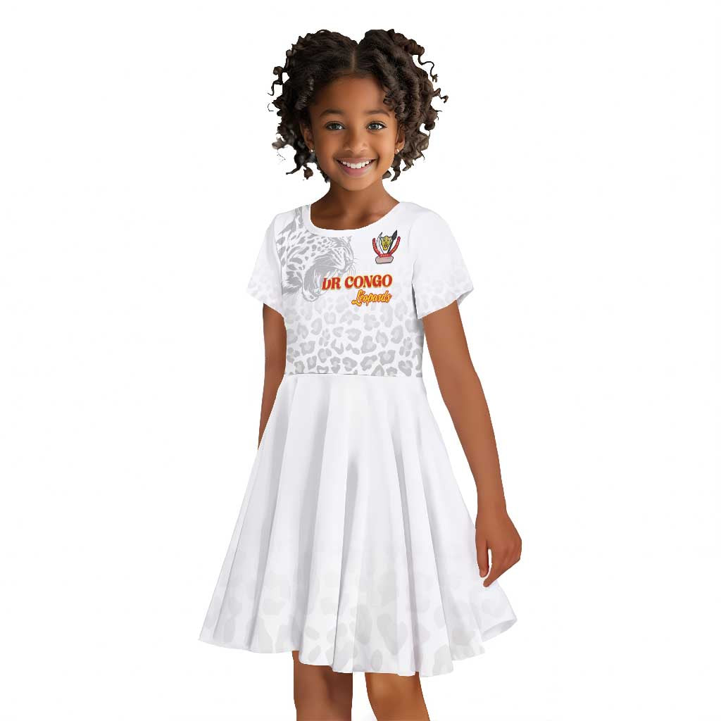 Afro DR Congo Football Custom Kid Short Sleeve Dress Viva Les Leopards - White - African Pride