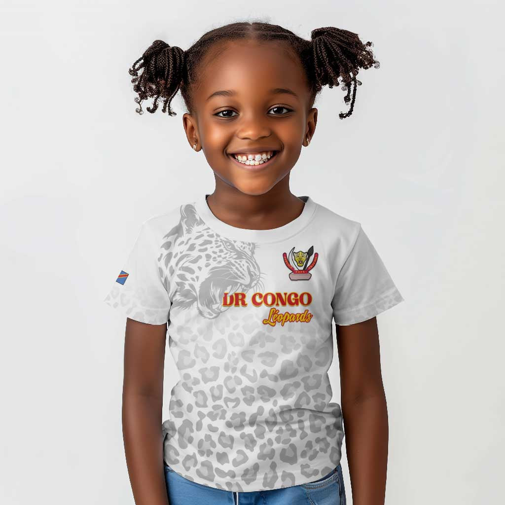 Afro DR Congo Football Custom Kid T shirt Viva Les Leopards - White - African Pride