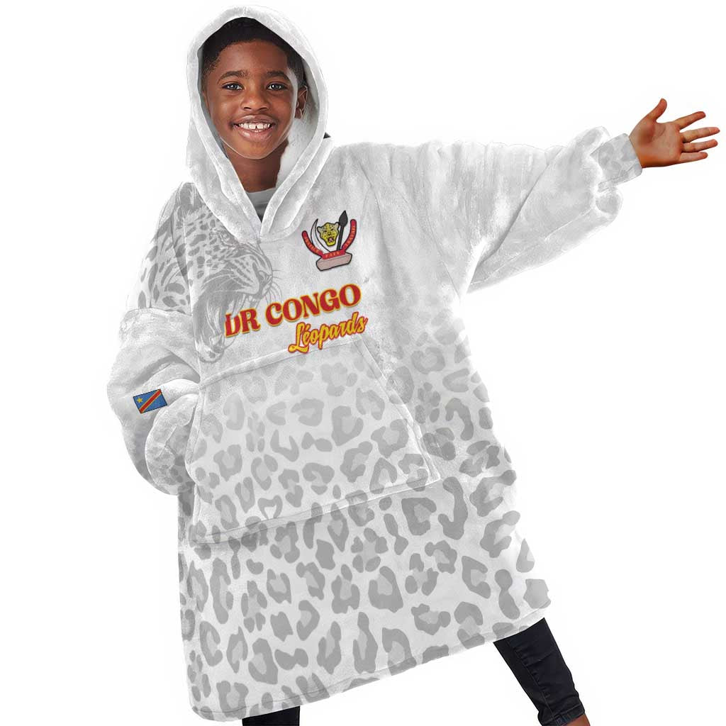 Afro DR Congo Football Custom Kid Wearable Blanket Hoodie Viva Les Leopards - White - African Pride