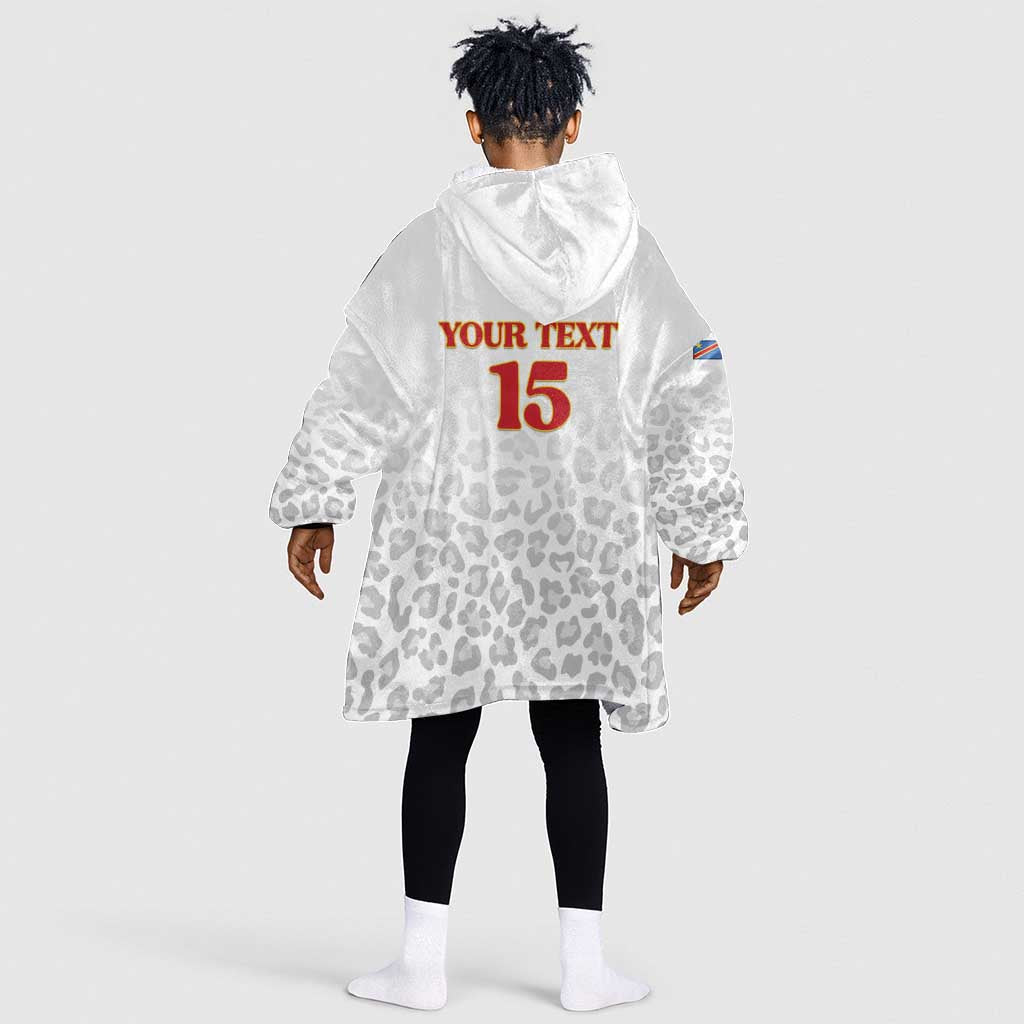 Afro DR Congo Football Custom Kid Wearable Blanket Hoodie Viva Les Leopards - White - African Pride