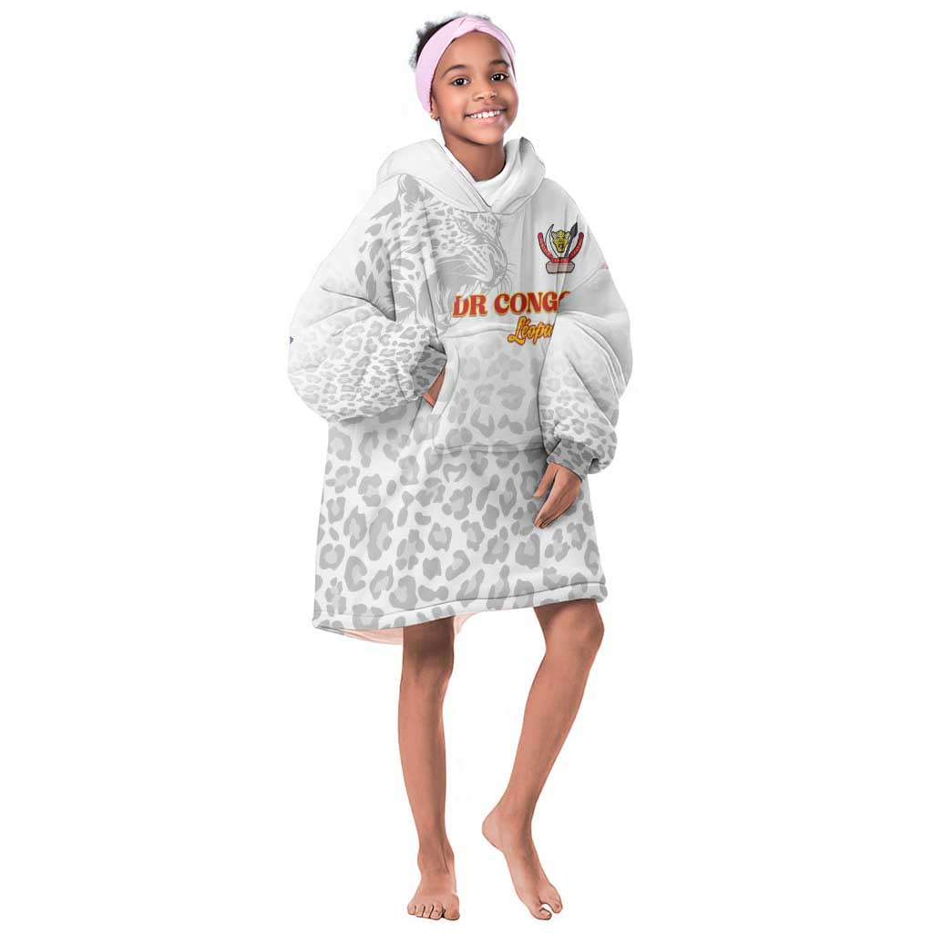 Afro DR Congo Football Custom Kid Wearable Blanket Hoodie Viva Les Leopards - White - African Pride