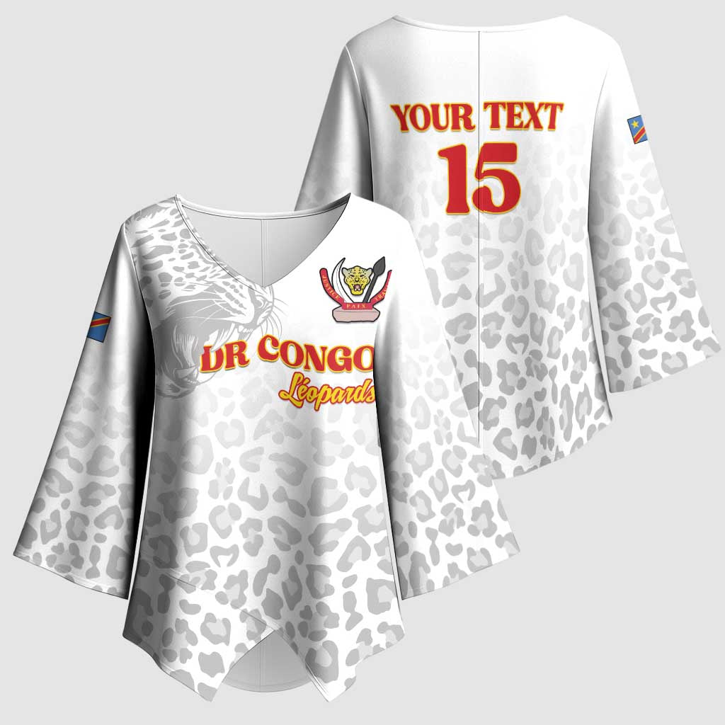 Custom DR Congo Football Kimono Sleeve Blouse Go Champions Leopards - White