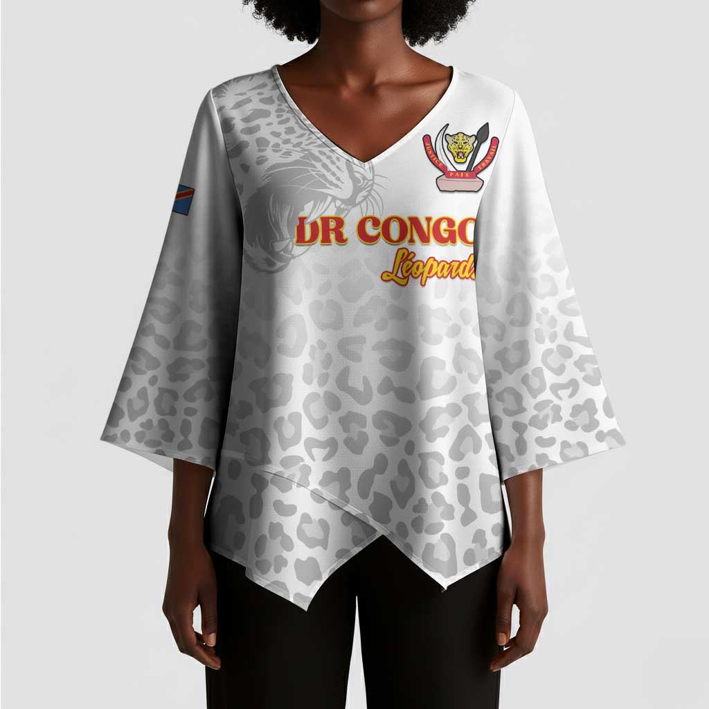 Custom DR Congo Football Kimono Sleeve Blouse Go Champions Leopards - White