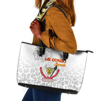 Afro DR Congo Football Leather Tote Bag Viva Les Leopards - White - African Pride