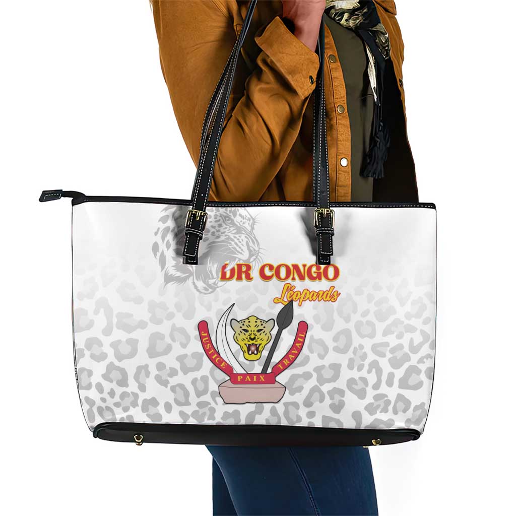Afro DR Congo Football Leather Tote Bag Viva Les Leopards - White - African Pride
