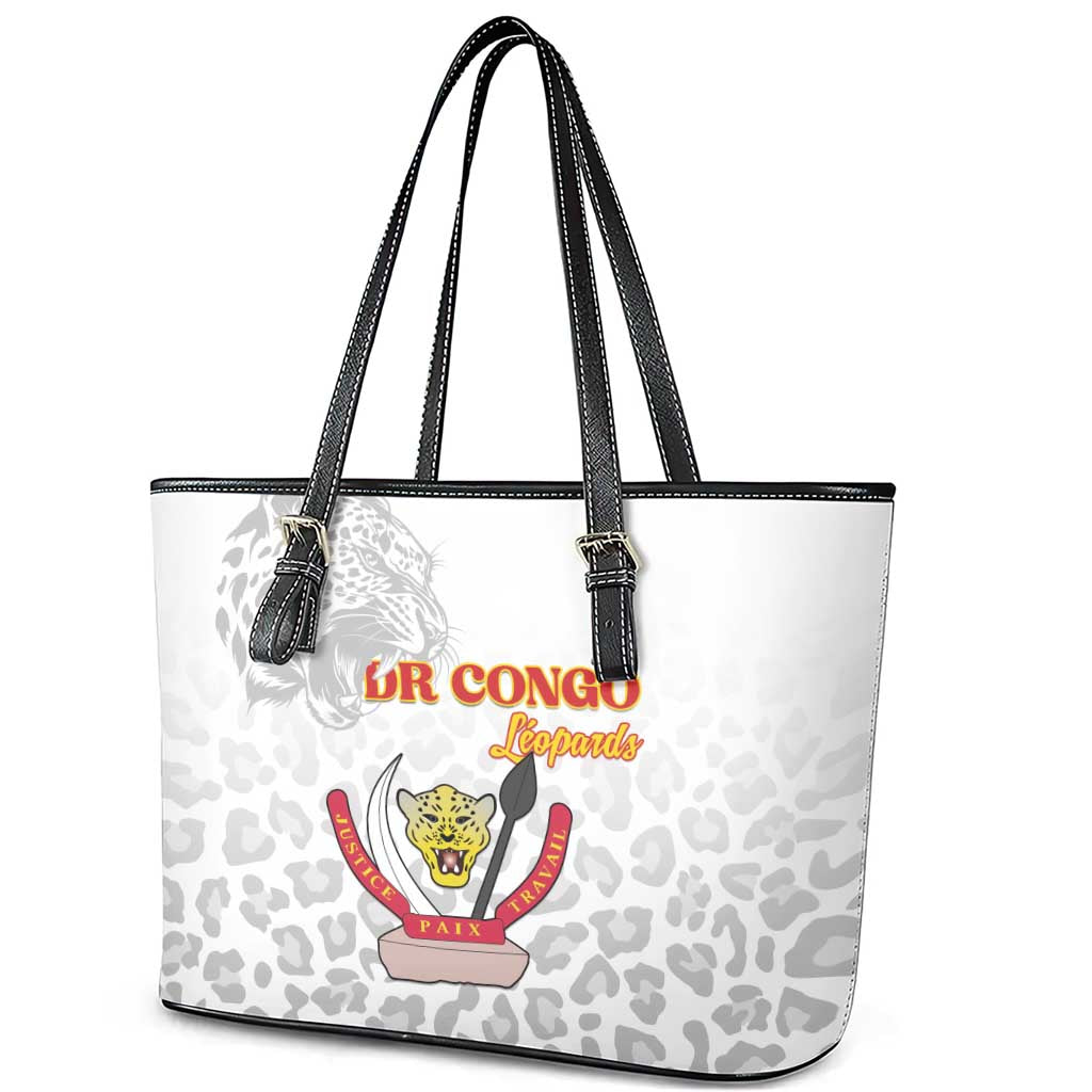 Afro DR Congo Football Leather Tote Bag Viva Les Leopards - White - African Pride