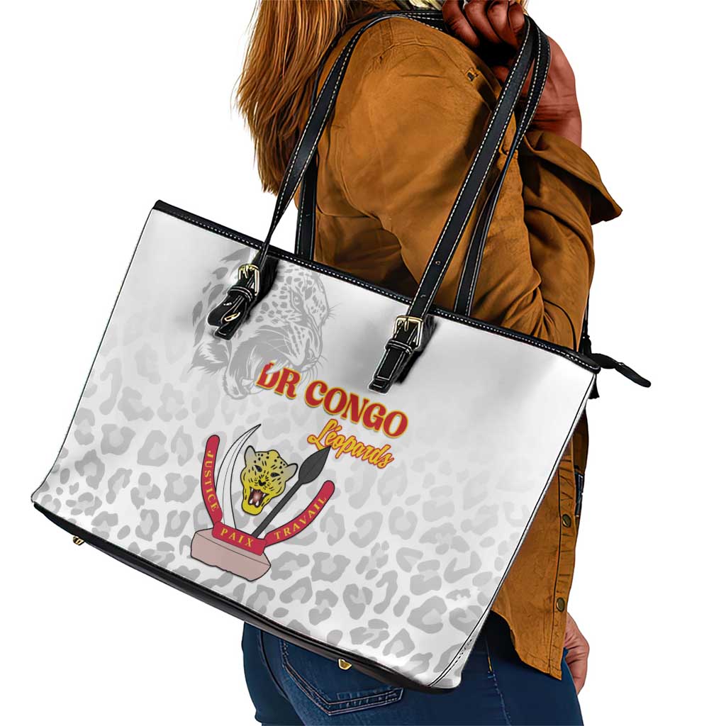 Afro DR Congo Football Leather Tote Bag Viva Les Leopards - White - African Pride