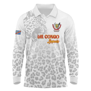 Afro DR Congo Football Custom Long Sleeve Polo Shirt Viva Les Leopards - White - African Pride