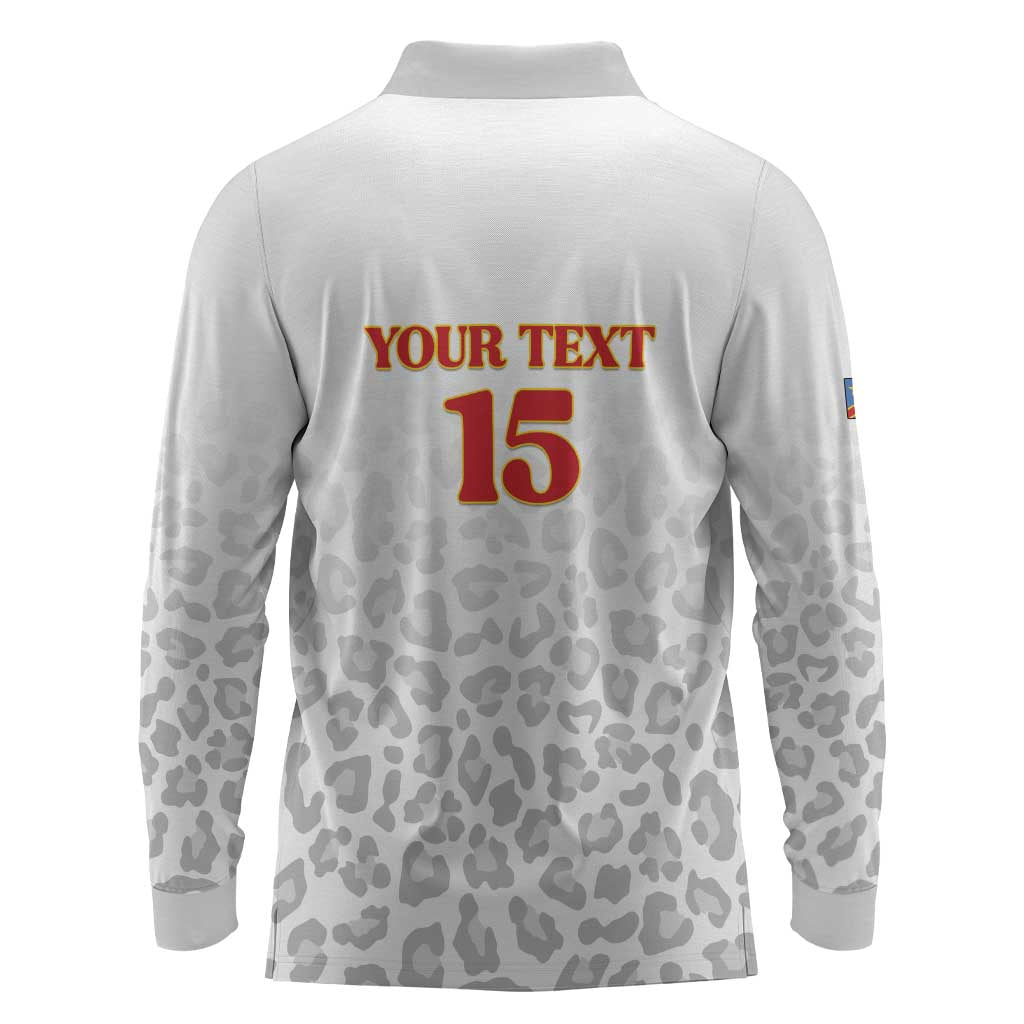 Afro DR Congo Football Custom Long Sleeve Polo Shirt Viva Les Leopards - White - African Pride