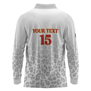 Afro DR Congo Football Custom Long Sleeve Polo Shirt Viva Les Leopards - White - African Pride
