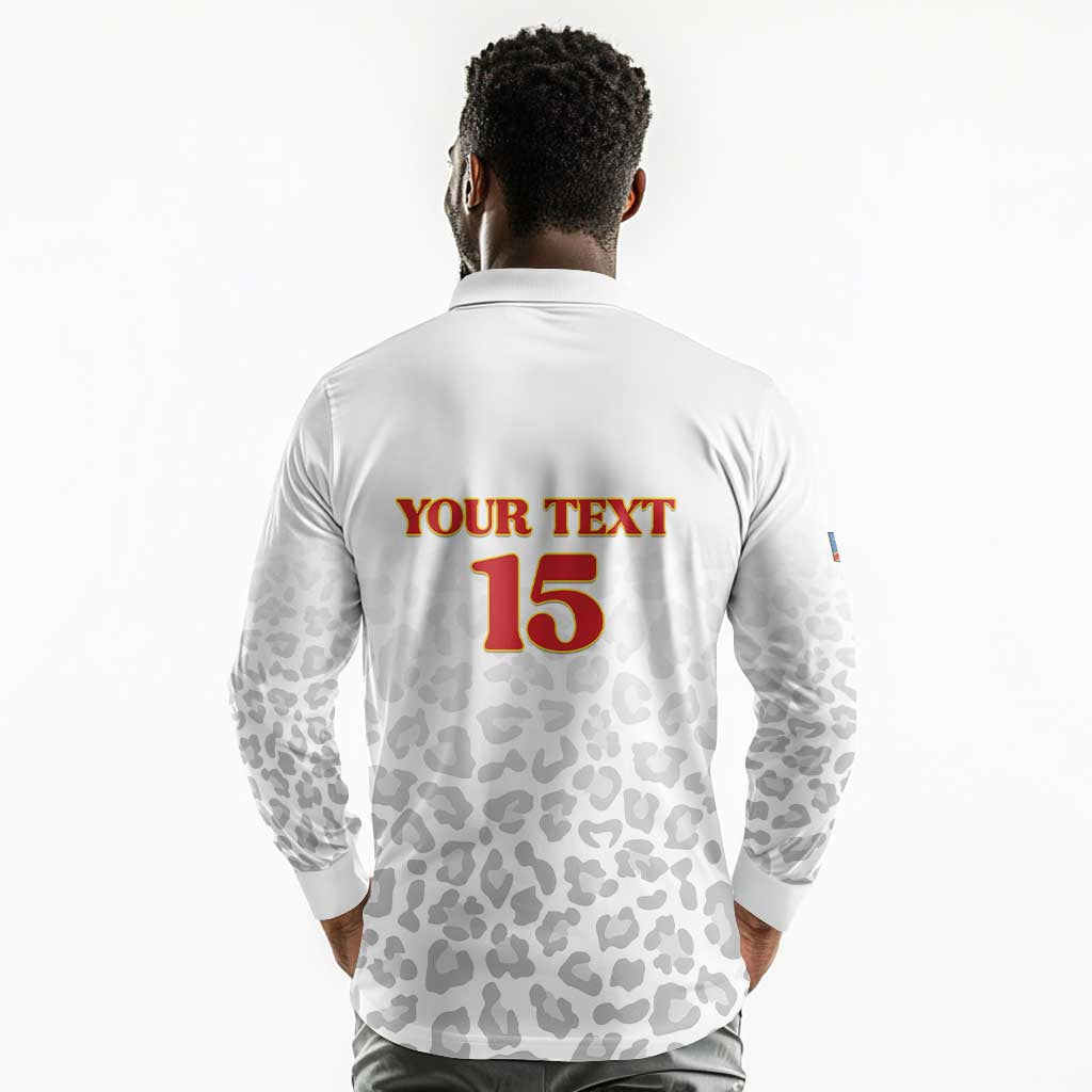 Afro DR Congo Football Custom Long Sleeve Polo Shirt Viva Les Leopards - White - African Pride