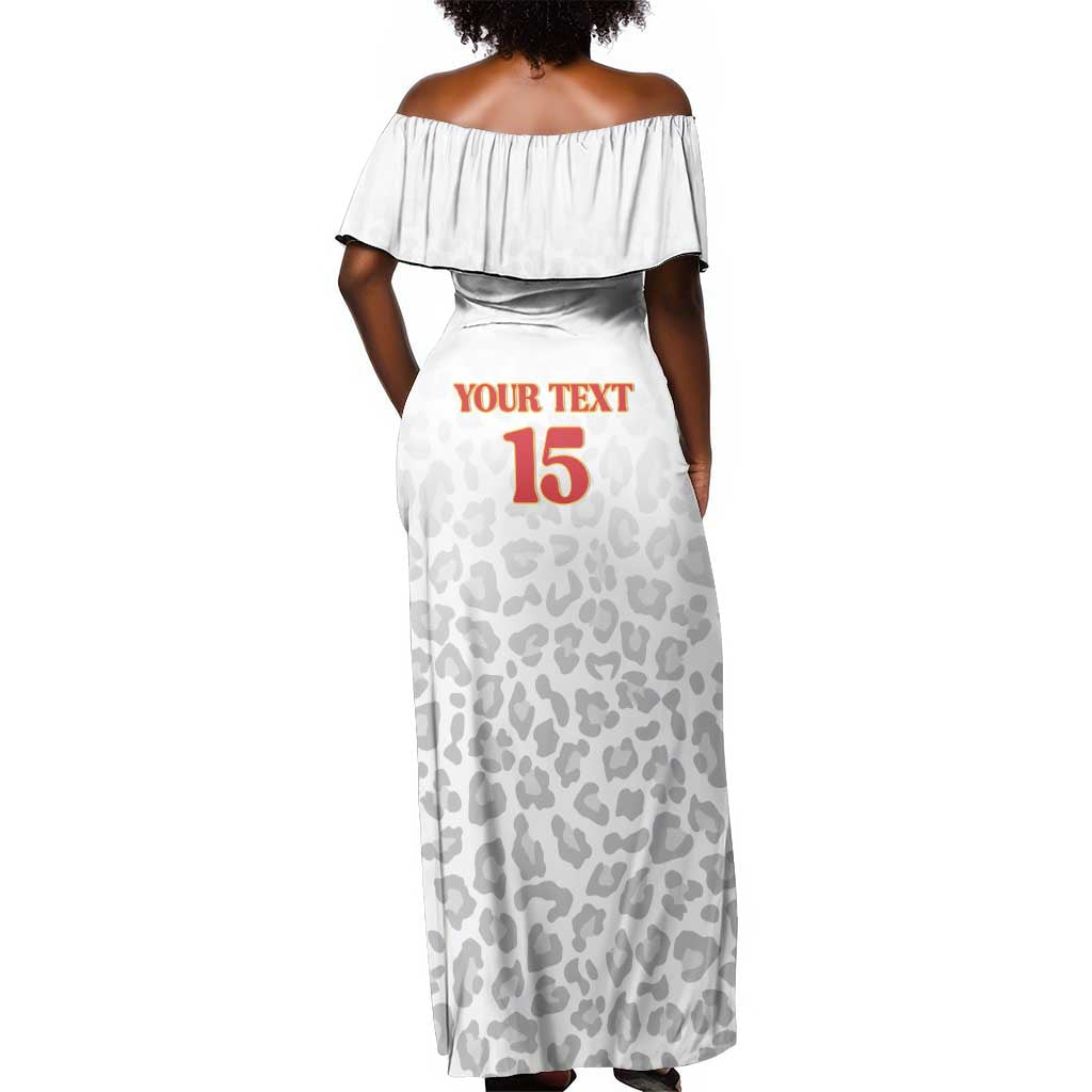 Afro DR Congo Football Custom Off Shoulder Maxi Dress Viva Les Leopards - White - African Pride