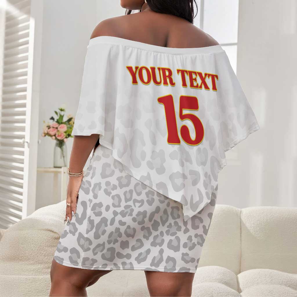 Afro DR Congo Football Custom Off Shoulder Short Dress Viva Les Leopards - White - African Pride