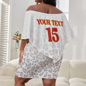 Afro DR Congo Football Custom Off Shoulder Short Dress Viva Les Leopards - White - African Pride
