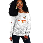 Afro DR Congo Football Custom Off Shoulder Sweater Viva Les Leopards - White - African Pride