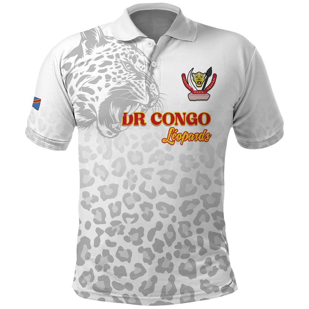 Afro DR Congo Football Custom Polo Shirt Viva Les Leopards - White - African Pride
