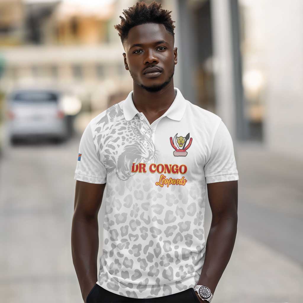 Afro DR Congo Football Custom Polo Shirt Viva Les Leopards - White - African Pride