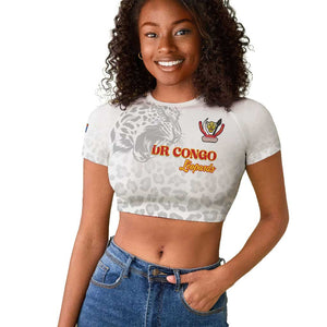 Afro DR Congo Football Custom Raglan Cropped T shirt Viva Les Leopards - White - African Pride