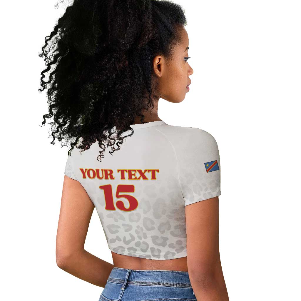 Afro DR Congo Football Custom Raglan Cropped T shirt Viva Les Leopards - White - African Pride
