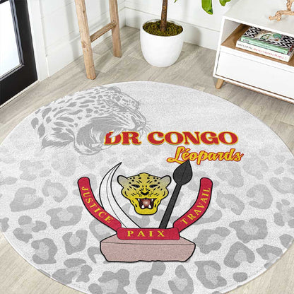 Afro DR Congo Football Round Carpet Viva Les Leopards - White - African Pride