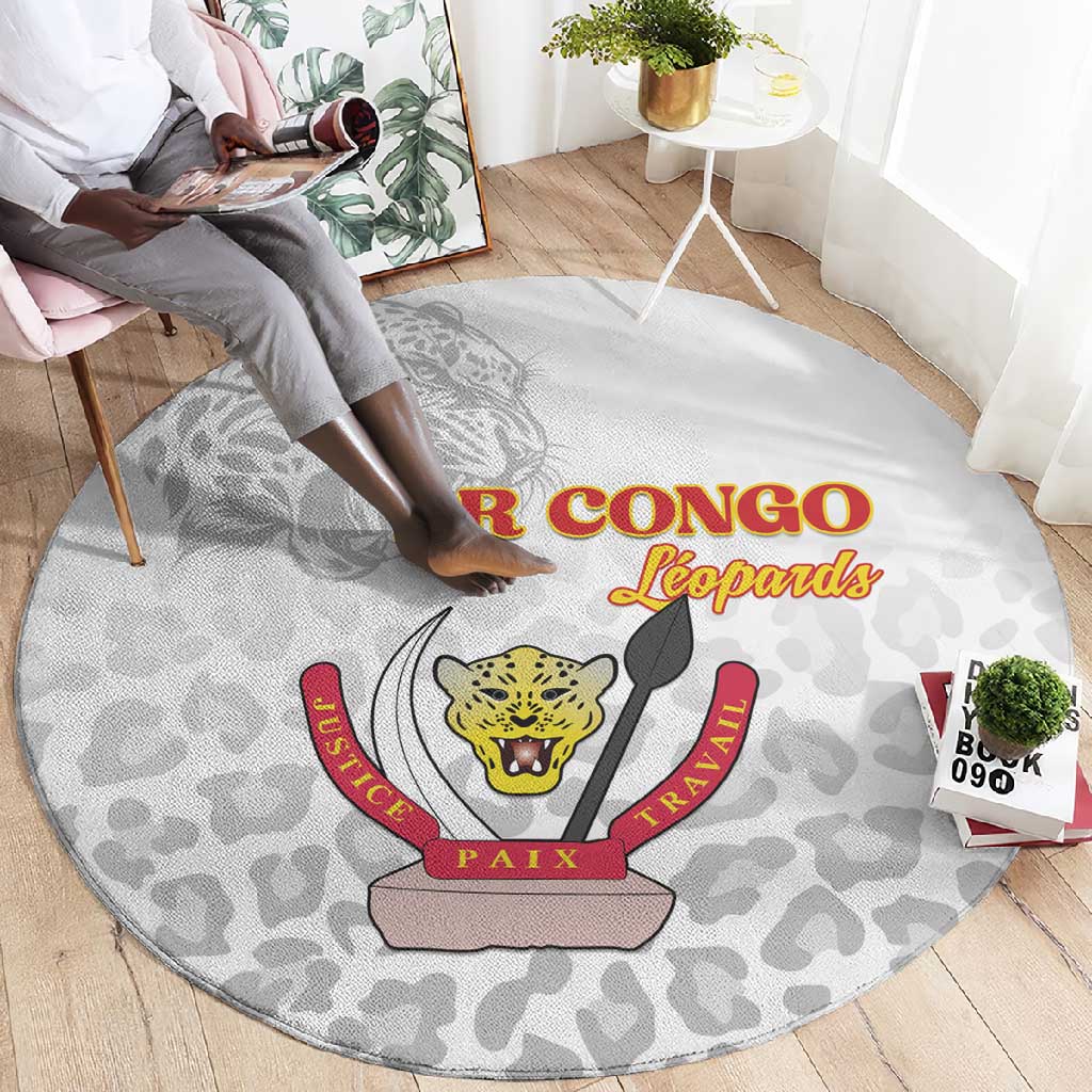 Afro DR Congo Football Round Carpet Viva Les Leopards - White - African Pride